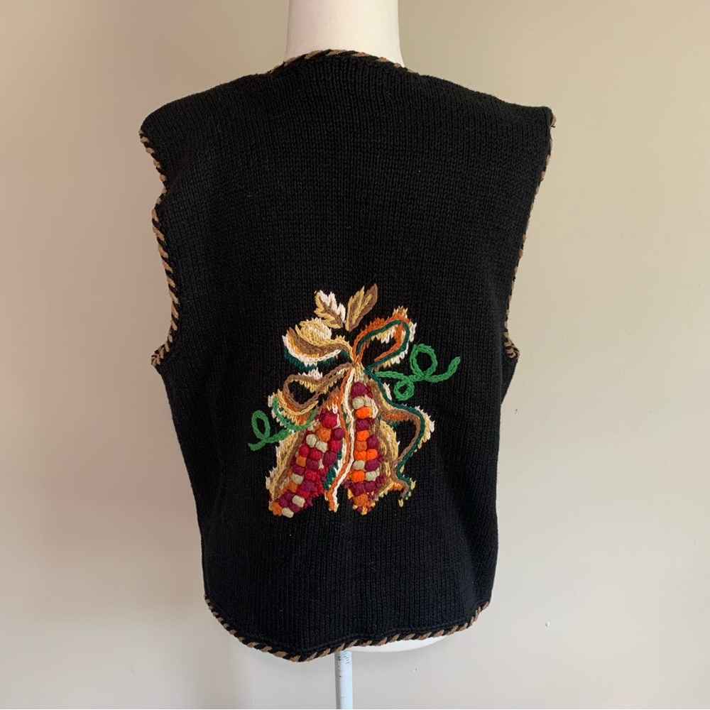 Belle Point Textured Fall Themed Pom Pom Decoration Vest Wooden Buttons - Picture 10 of 14